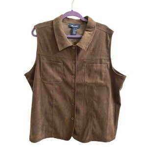 Denim And Co Women’s Moleskin Western Vest Size Brown 1X 90s Countrycore